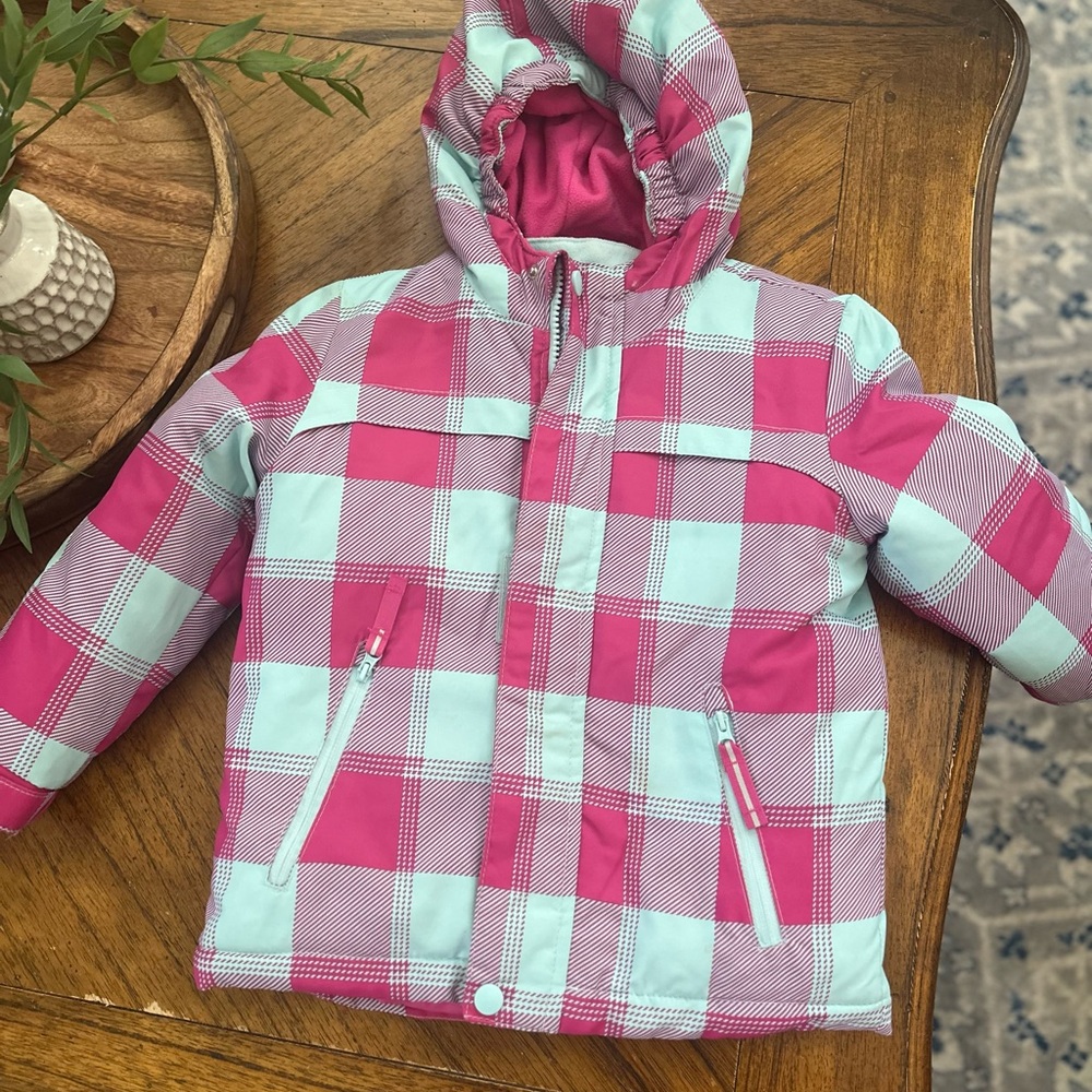 Cat & Jack Pink and Light Blue Plaid Hooded Jacket